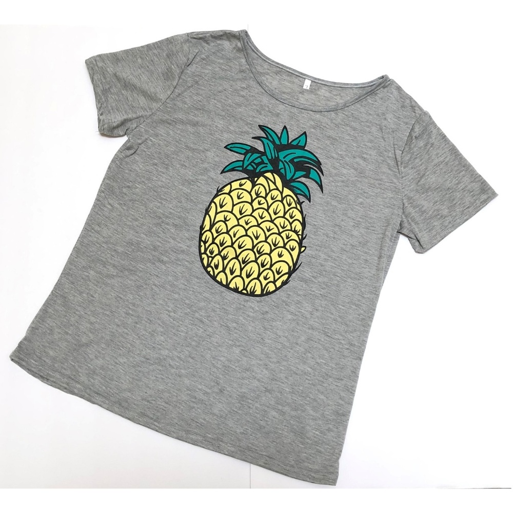NWOT Pineapple Graphic Tee Gray T Shirt L Loose M - Picture 3 of 7